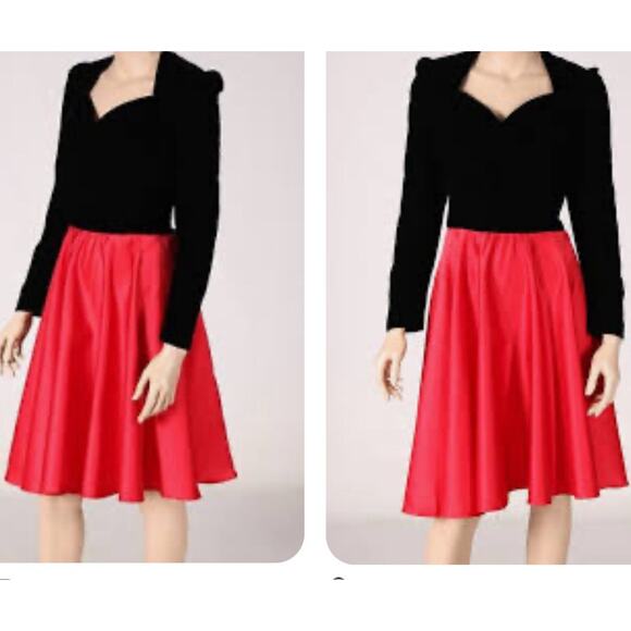 Dave Johnny Vintage 80s Black Velvet Red Satin Prom Party Holiday Dress 13-14 - Picture 2 of 10